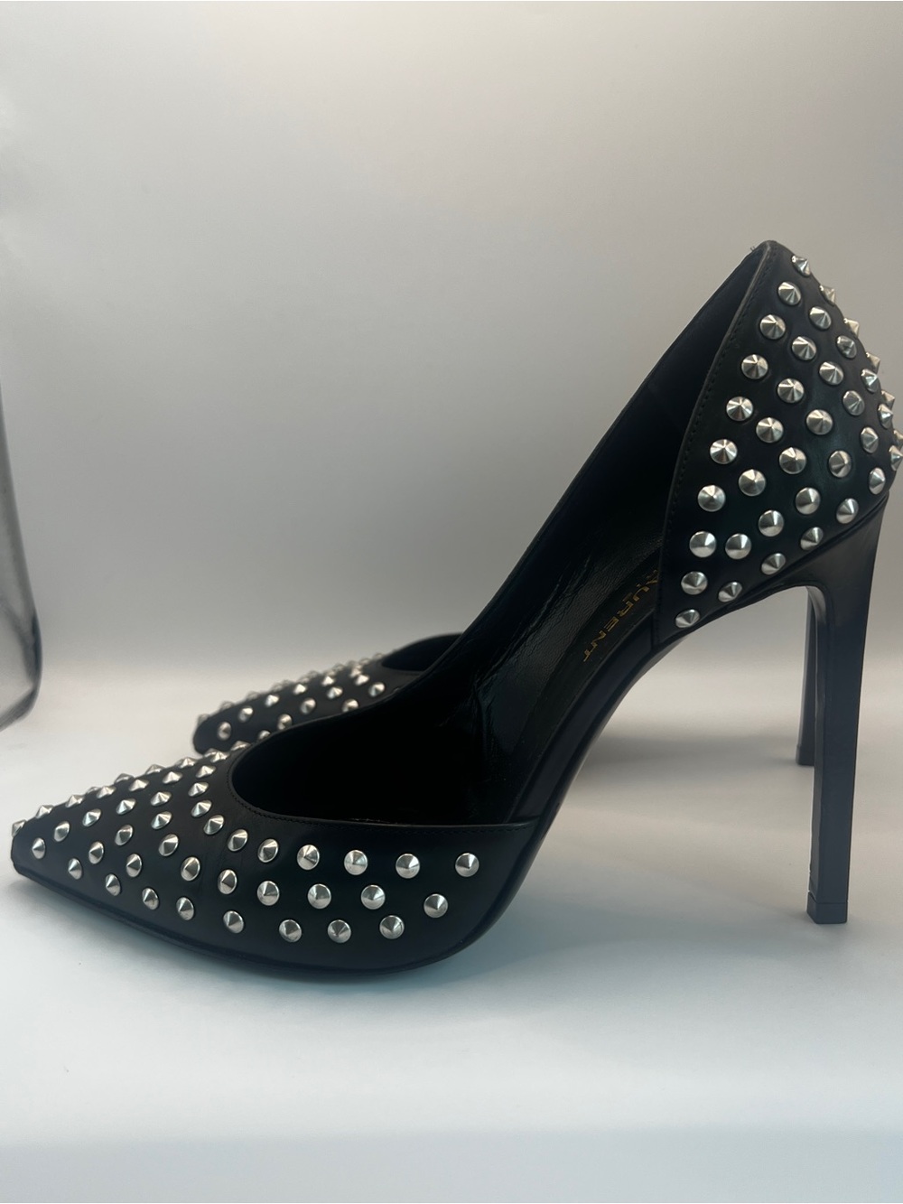 Saint Laurent Paris Black Leather Studded Pointed-Toe Pumps - Picture 5 of 6